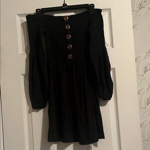 Chic Black Strapless Dress with Button Accents